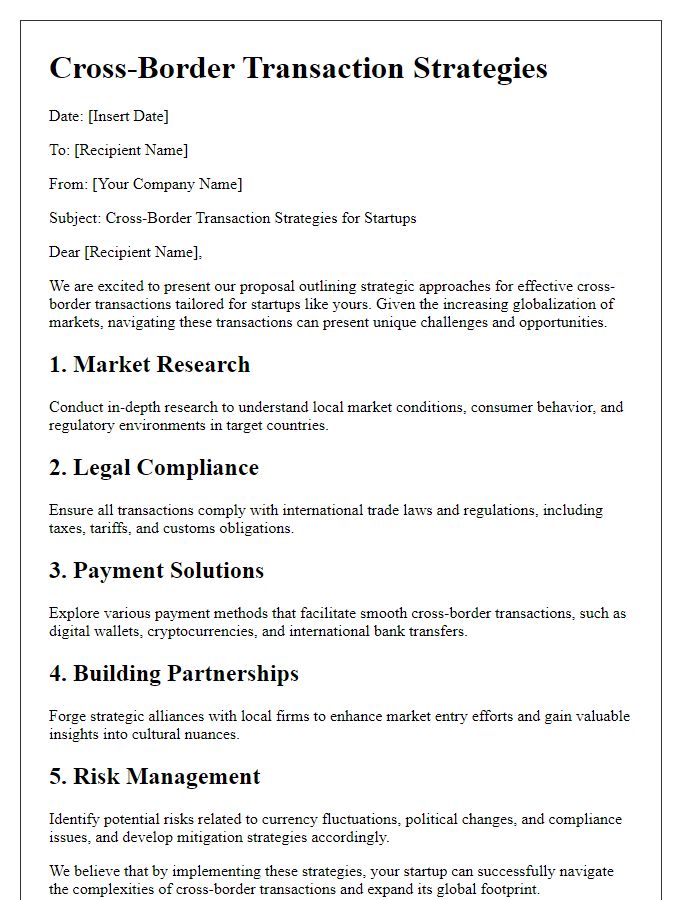 Letter template of cross-border transaction strategies for startups