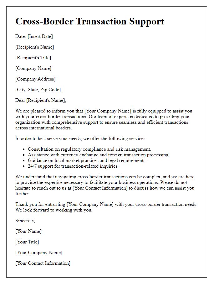 Letter template of cross-border transaction support for corporate clients