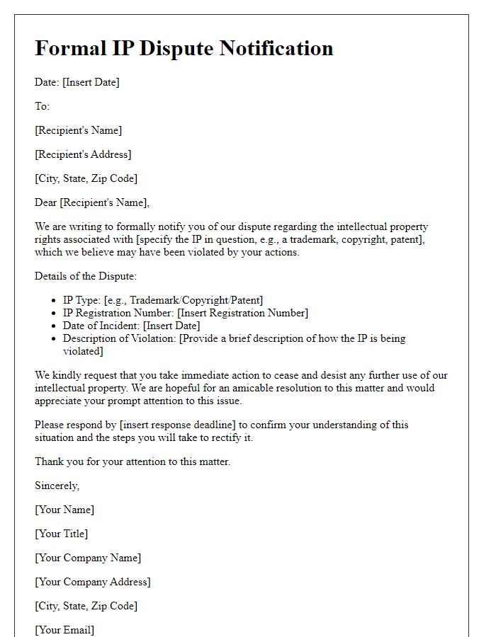 Letter template of formal IP dispute notification