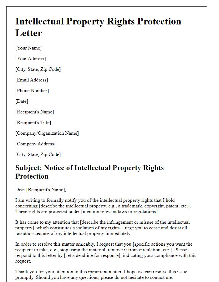 Letter template of intellectual property rights protection