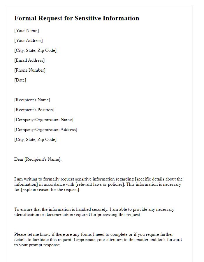 Letter template of Formal Request for Sensitive Information