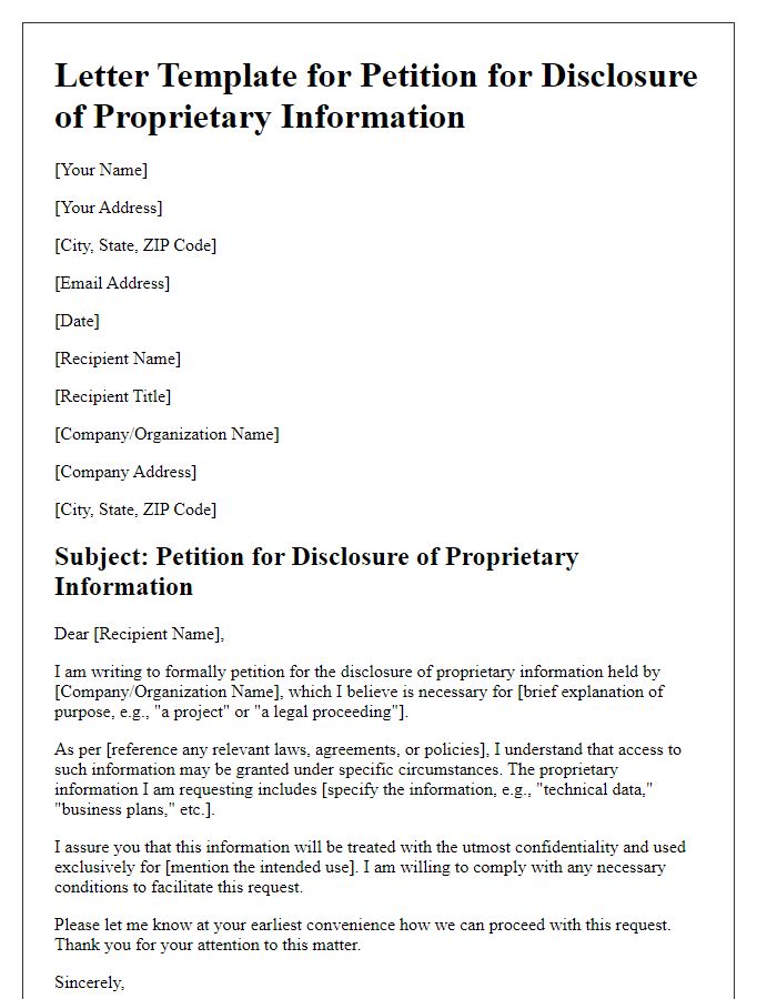 Letter template of Petition for Disclosure of Proprietary Information