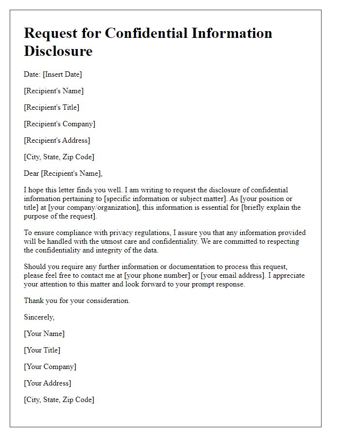 Letter template of Request for Confidential Information Disclosure