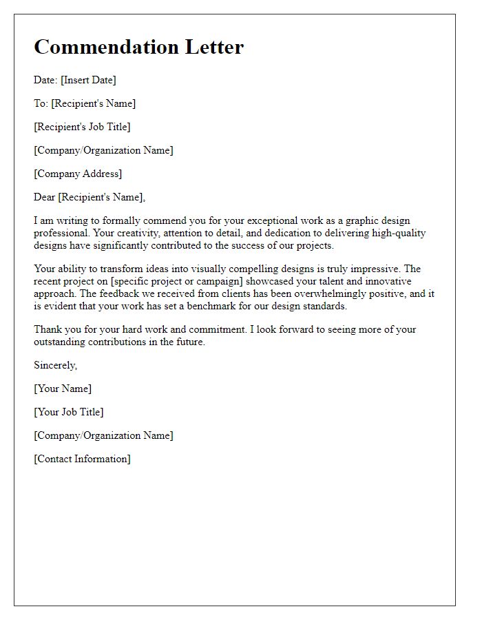 Letter template of commendation for a graphic design professional