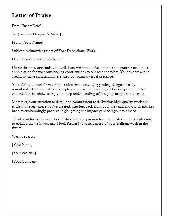 Letter template of praise for an experienced graphic designer