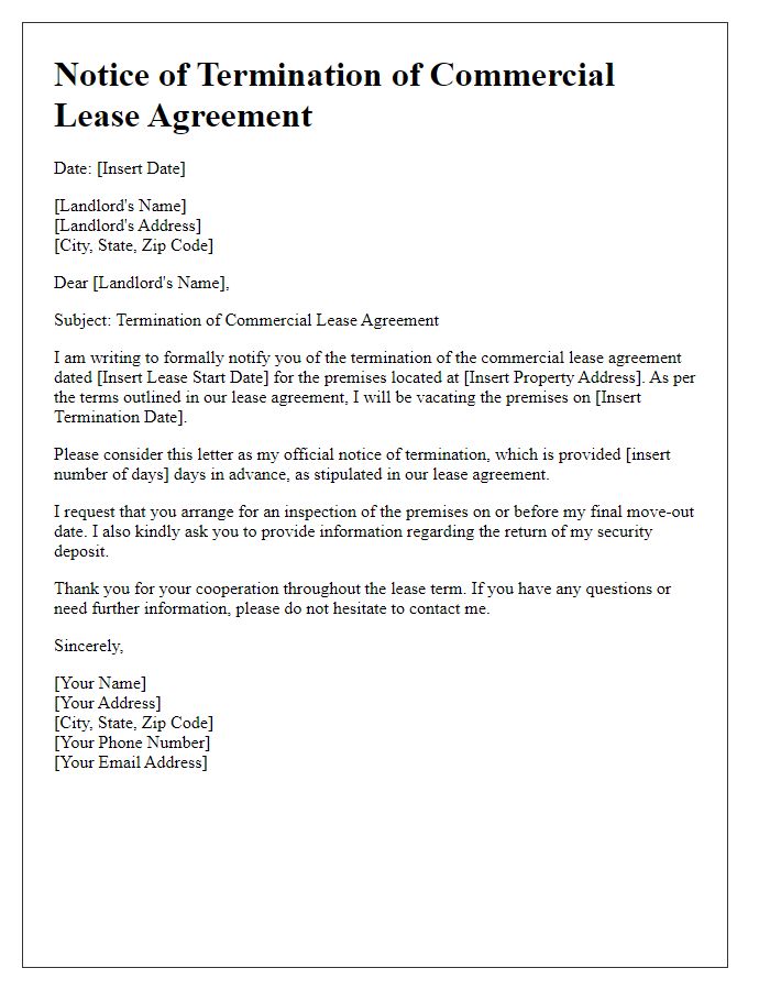 Letter template of formal termination of commercial lease agreement