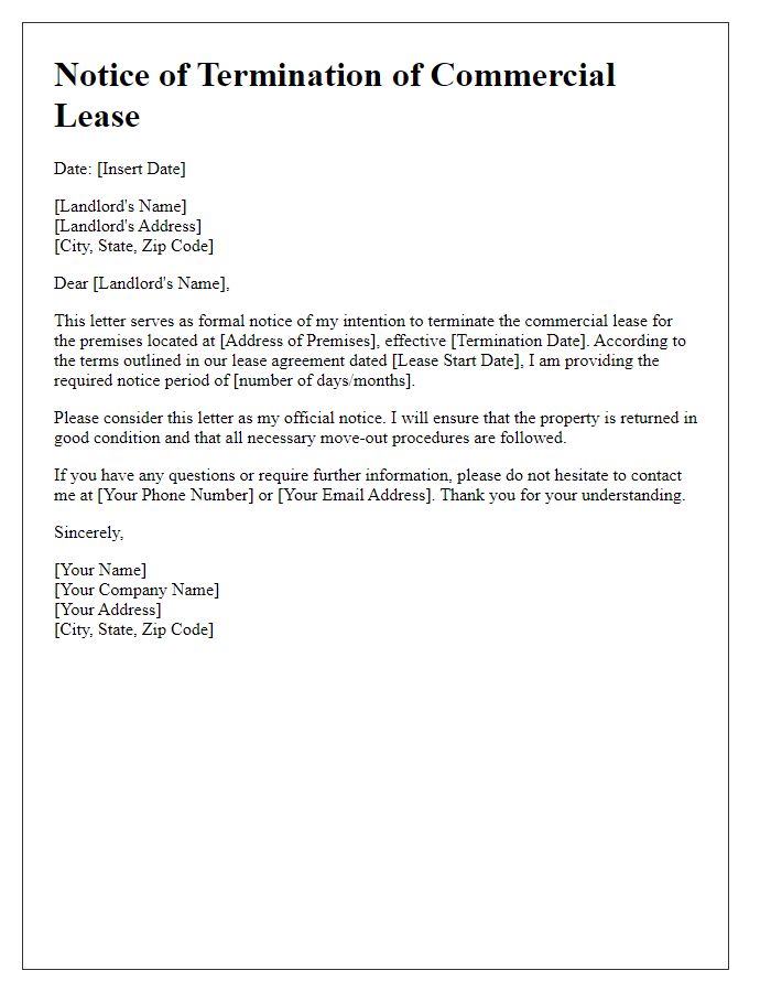 Letter template of notice to terminate commercial lease early