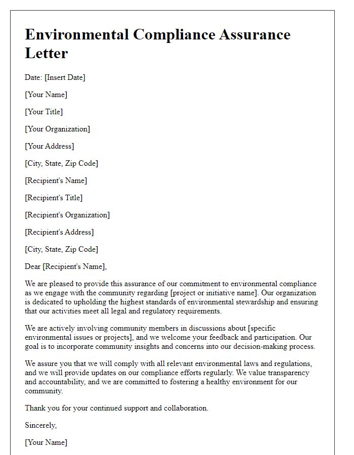 Letter template of environmental compliance assurance for community engagement