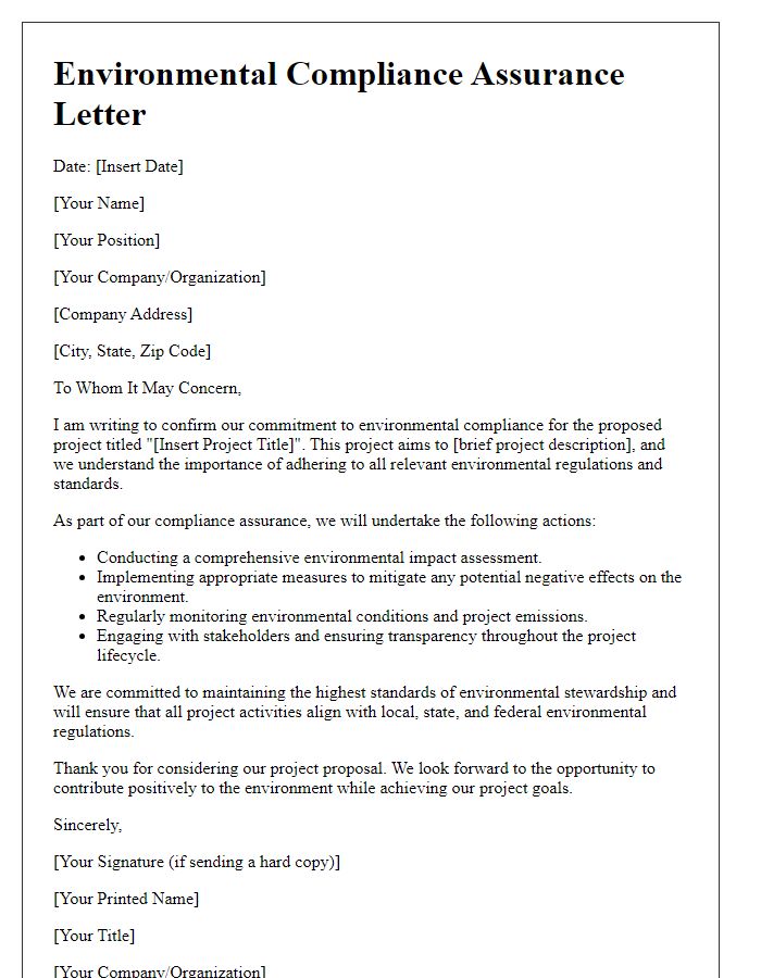 Letter template of environmental compliance assurance for project proposal