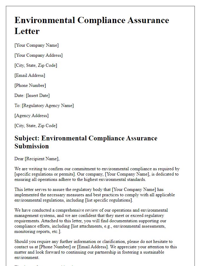 Letter template of environmental compliance assurance for regulatory submission