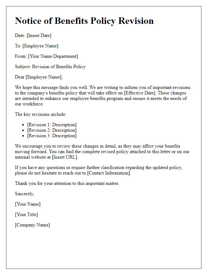 Letter template of benefits policy revision