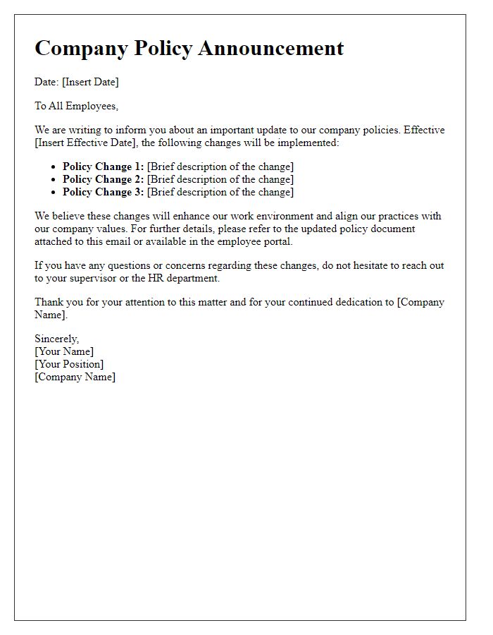 Letter template of company policy announcement