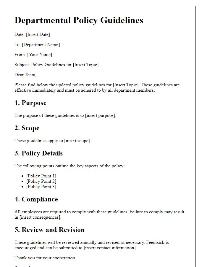 Letter template of departmental policy guidelines