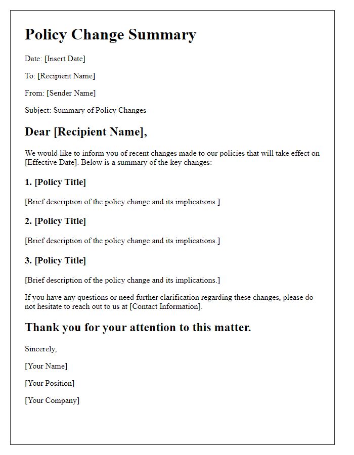 Letter template of policy change summary