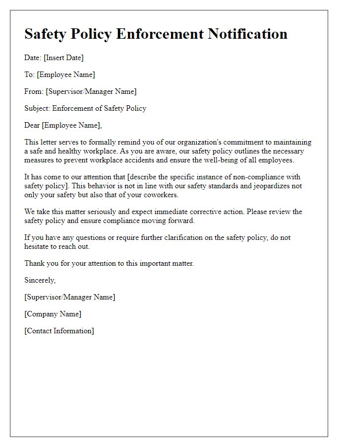 Letter template of safety policy enforcement