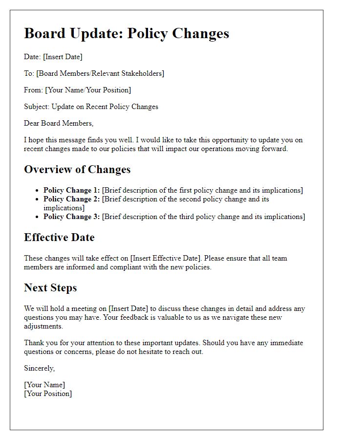 Letter template of board update for policy changes