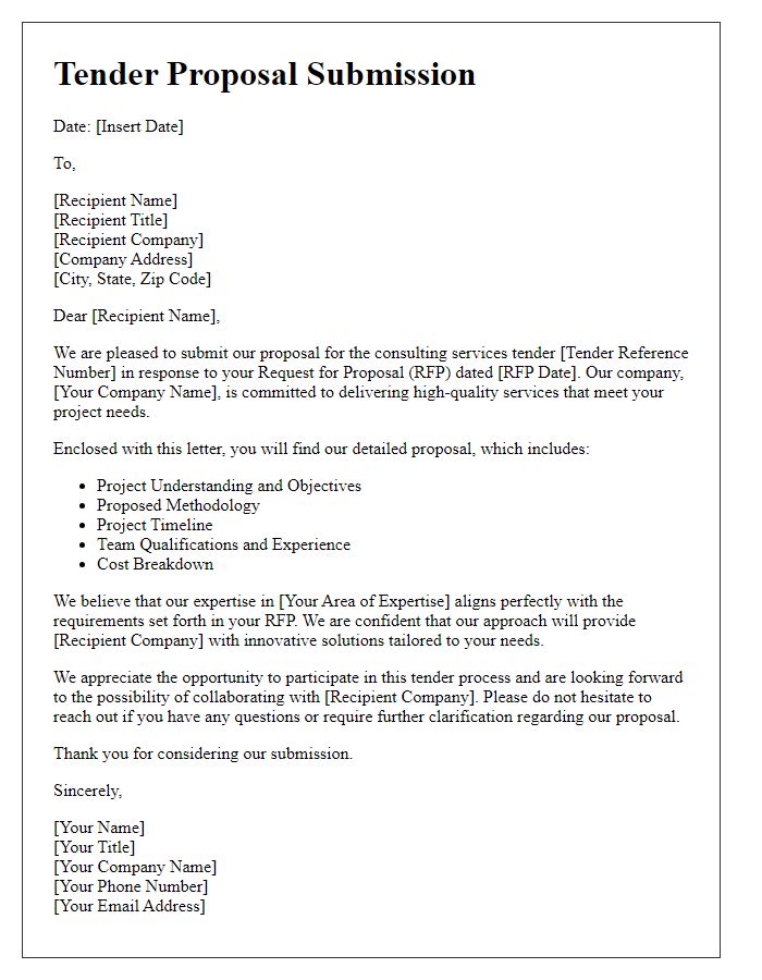 Letter template of tender proposal submission for consulting services.