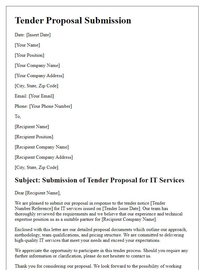 Letter template of tender proposal submission for IT services.