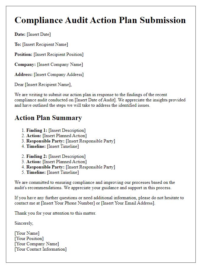 Letter template of compliance audit action plan submission