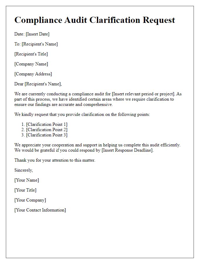 Letter template of compliance audit clarification request