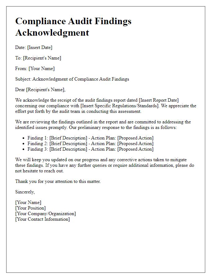 Letter template of compliance audit findings acknowledgment