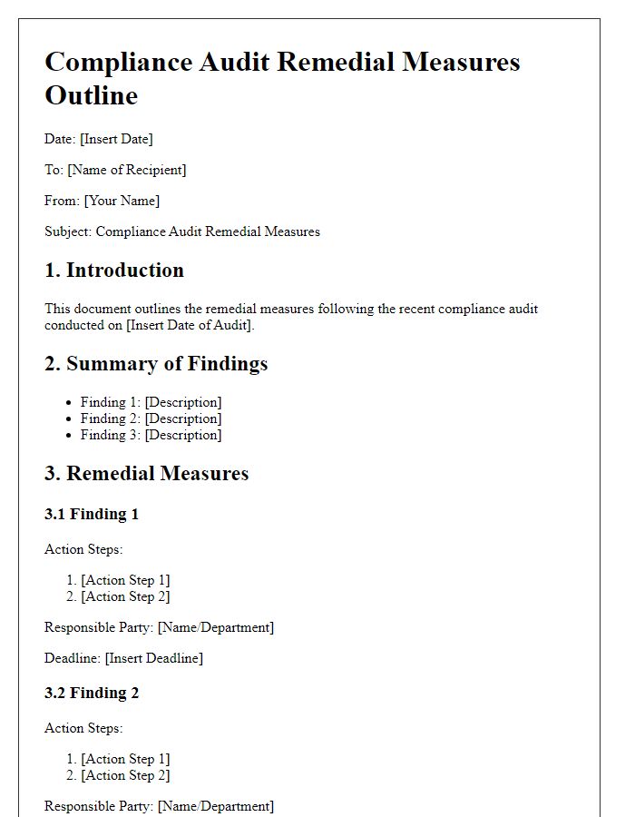 Letter template of compliance audit remedial measures outline