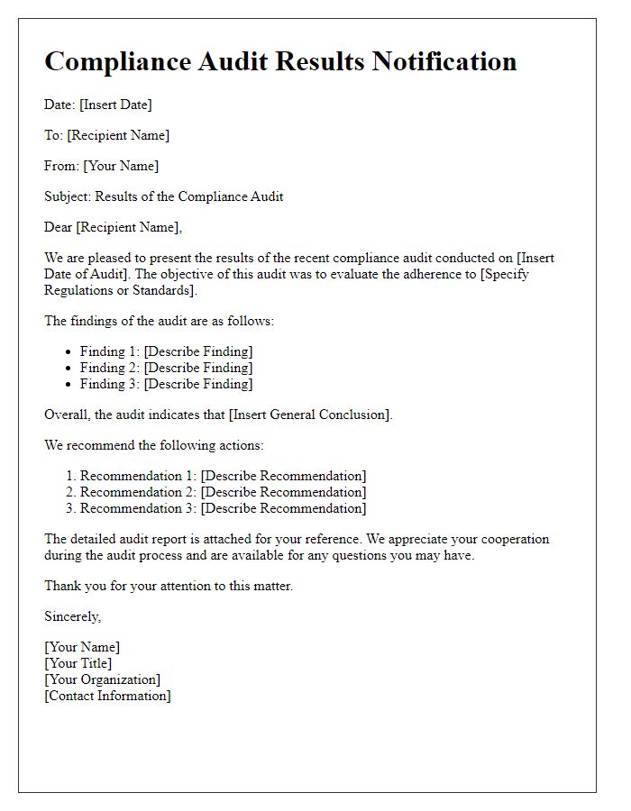 Letter template of compliance audit results dissemination