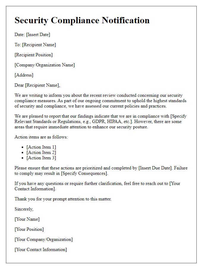 Letter template of security compliance notification