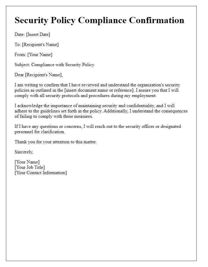 Letter template of security policy compliance