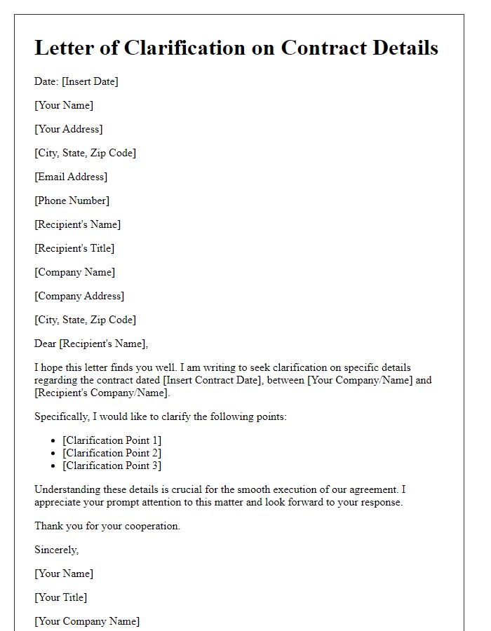 Letter template of clarification on contract details