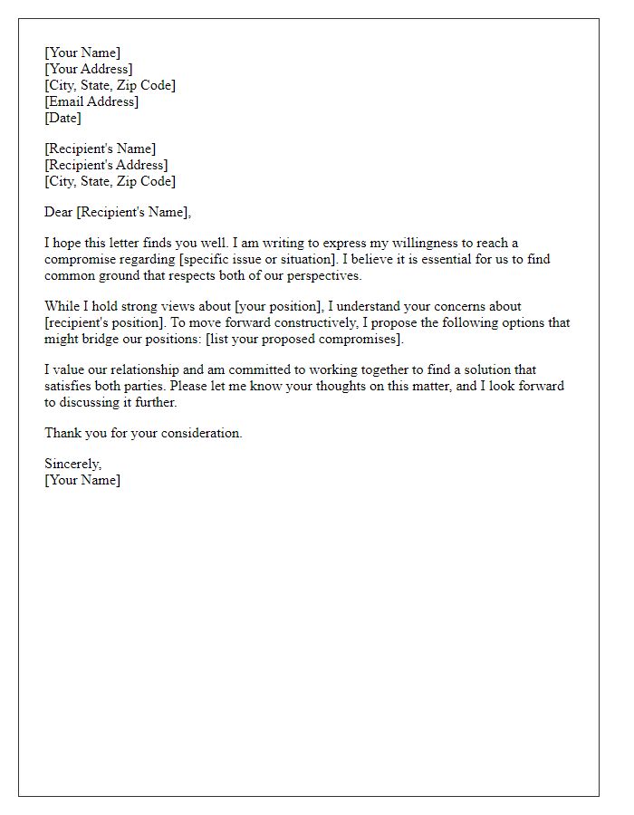 Letter template of expressing willingness to compromise