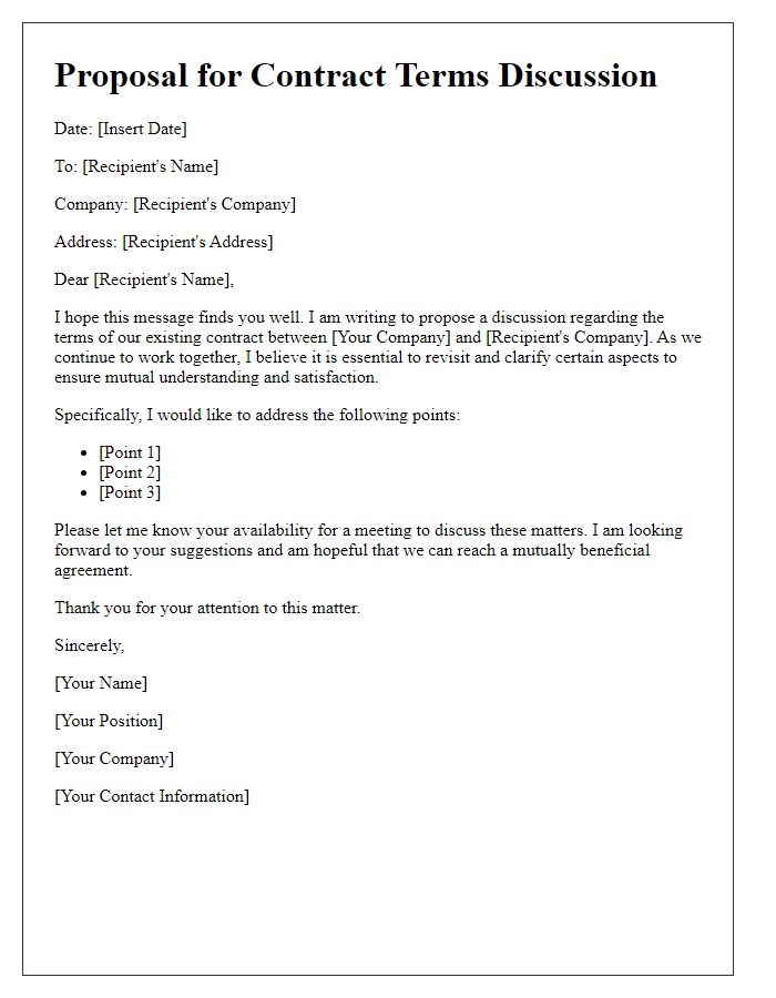 Letter template of proposal for contract terms discussion