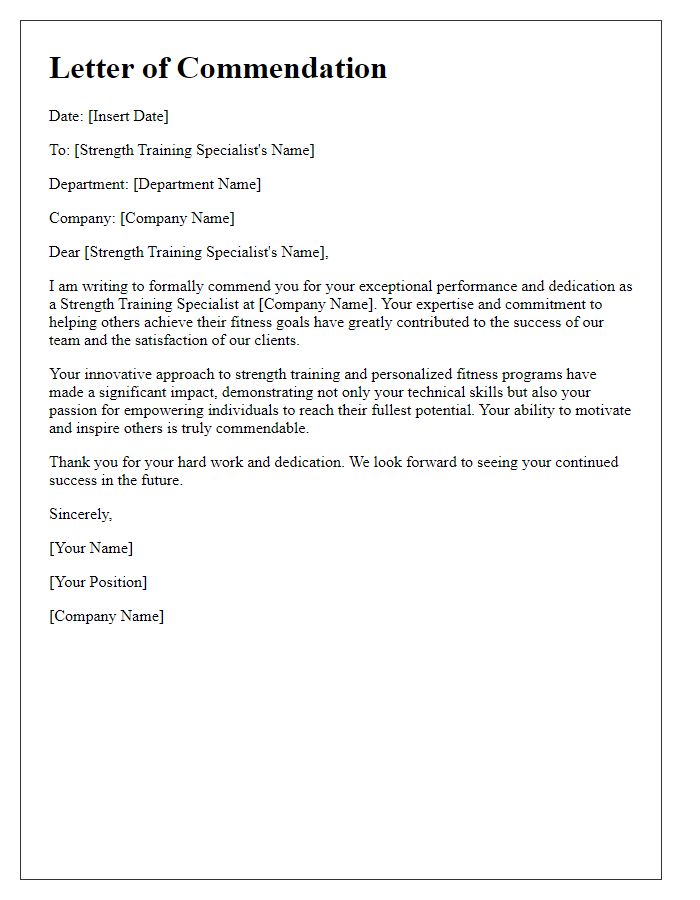 Letter template of commendation for a strength training specialist