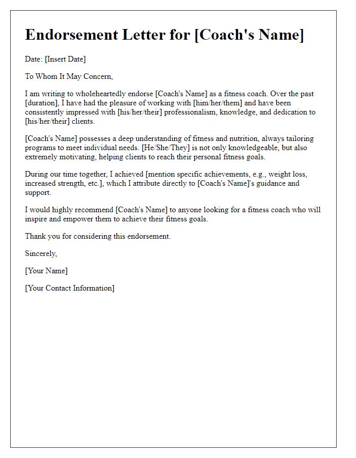 Letter template of endorsement for a fitness coach