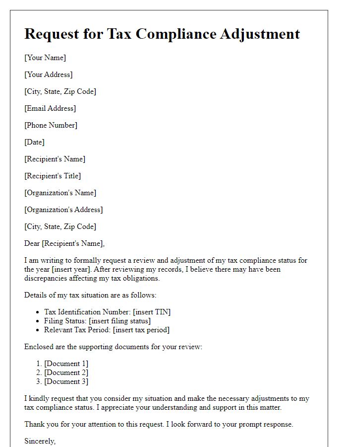 Letter template of solicitation for tax compliance adjustment