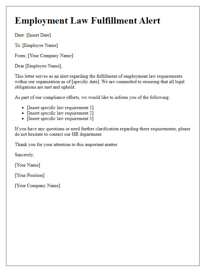 Letter template of employment law fulfillment alert