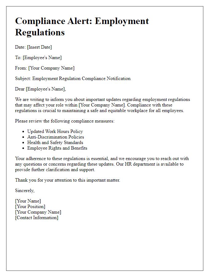 Letter template of employment regulation compliance alert