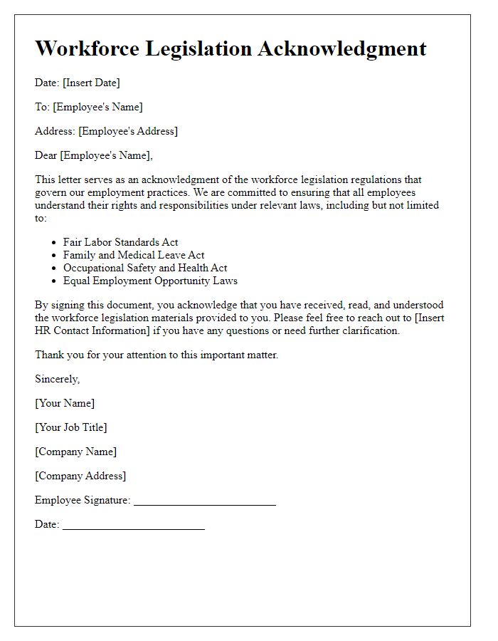 Letter template of workforce legislation acknowledgment