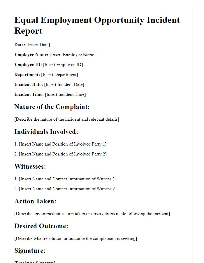 Letter template of Equal Employment Opportunity Incident Report