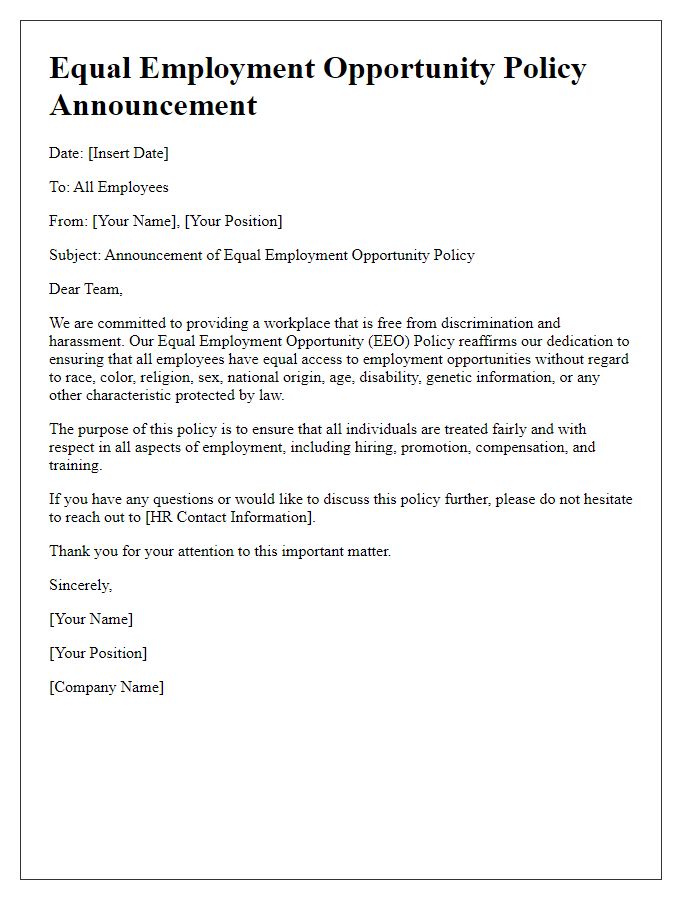 Letter template of Equal Employment Opportunity Policy Announcement