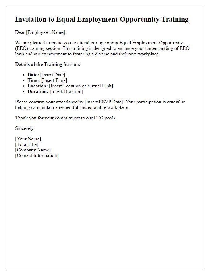 Letter template of Equal Employment Opportunity Training Invitation