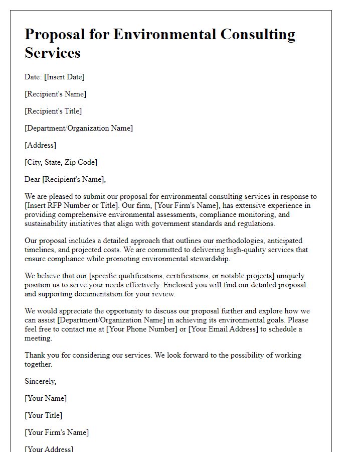 Letter template of government contract proposal for environmental consulting.