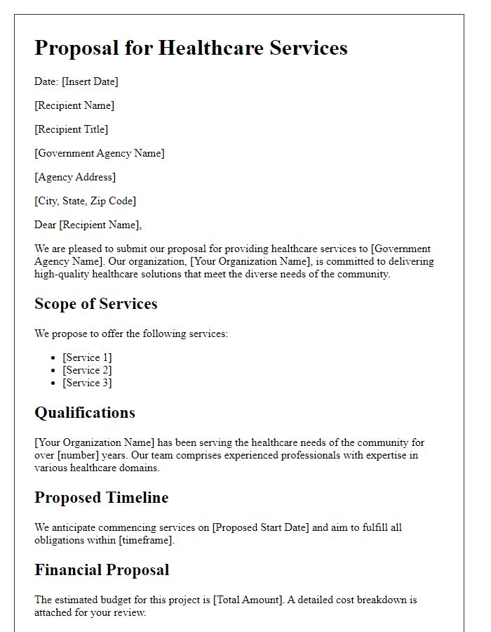 Letter template of government contract proposal for healthcare services.