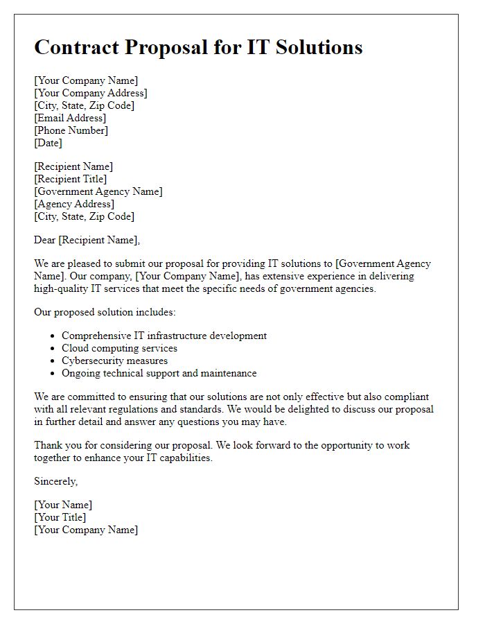 Letter template of government contract proposal for IT solutions.