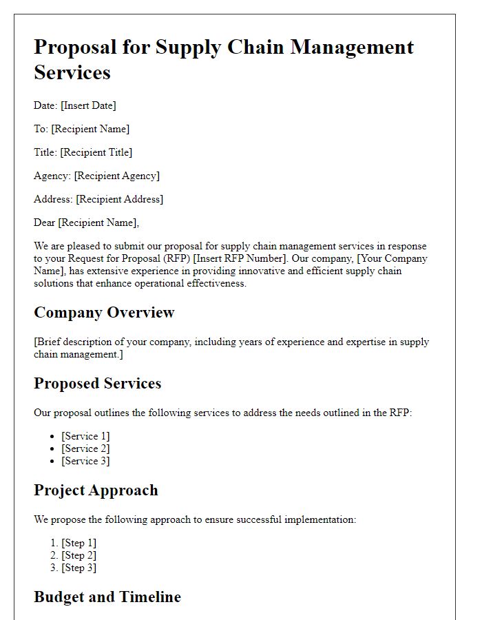 Letter template of government contract proposal for supply chain management.