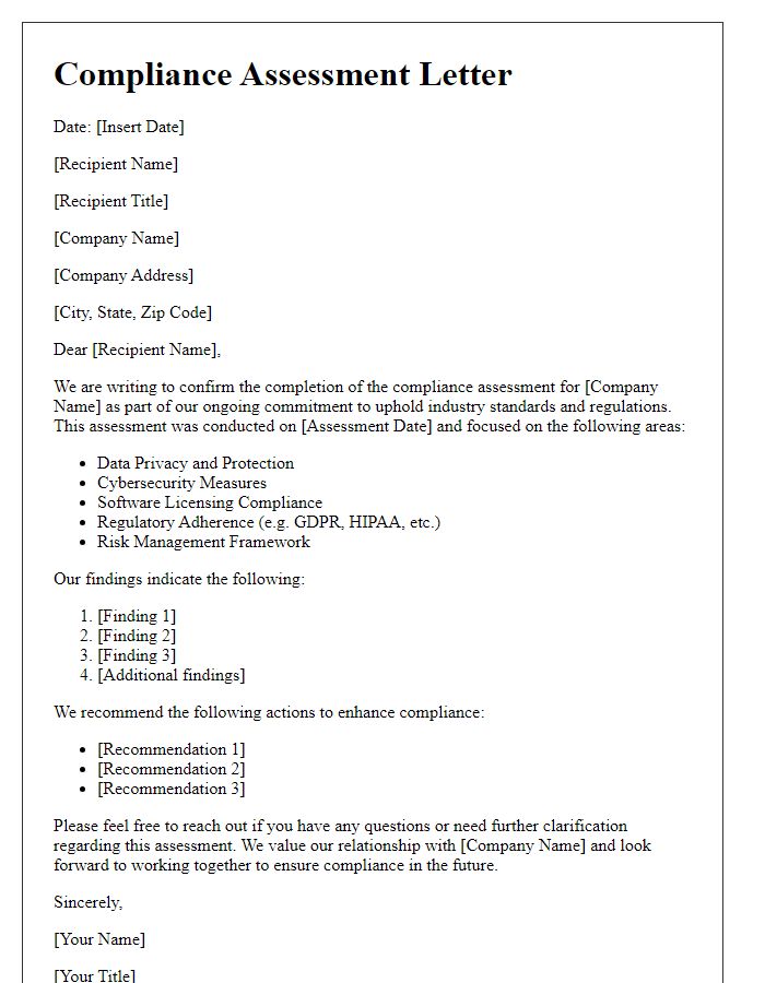 Letter template of compliance assessment for technology firms.