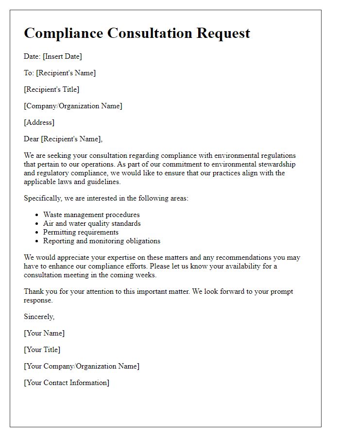 Letter template of compliance consultation for environmental regulations.