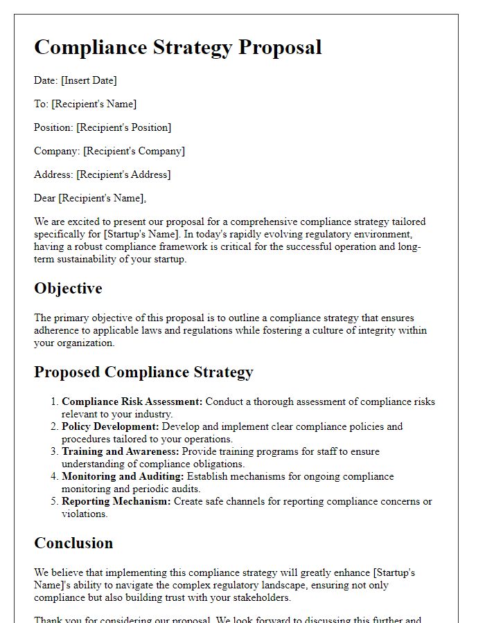 Letter template of compliance strategy proposal for startups.