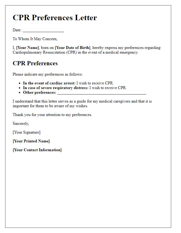 Letter template of CPR preferences