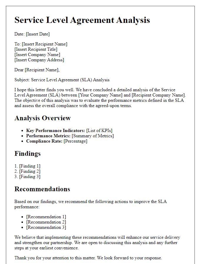 Letter template of service level agreement analysis